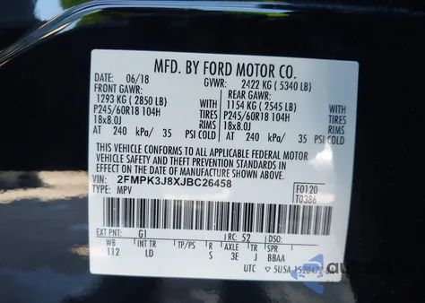 2018 Ford Edge Sel из США, поврежденный, VIN 2FMPK3J8XJBC26458